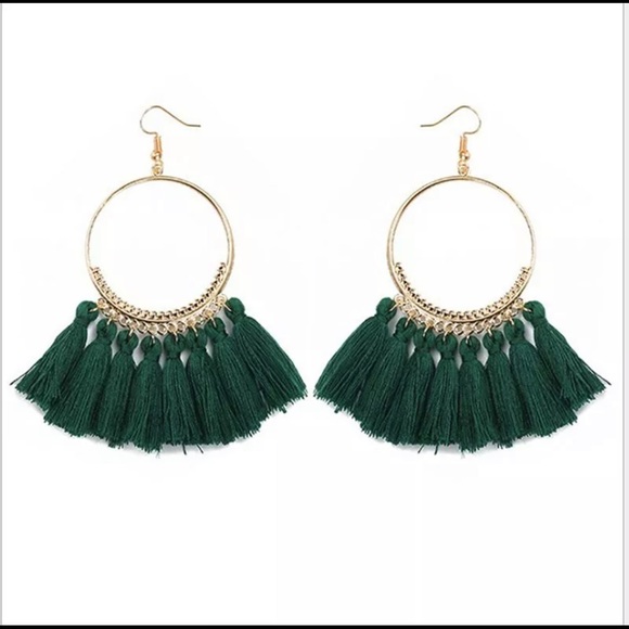 Loftwardrobe Jewelry - DARK GREEN FRINGE TASSEL EARRINGS